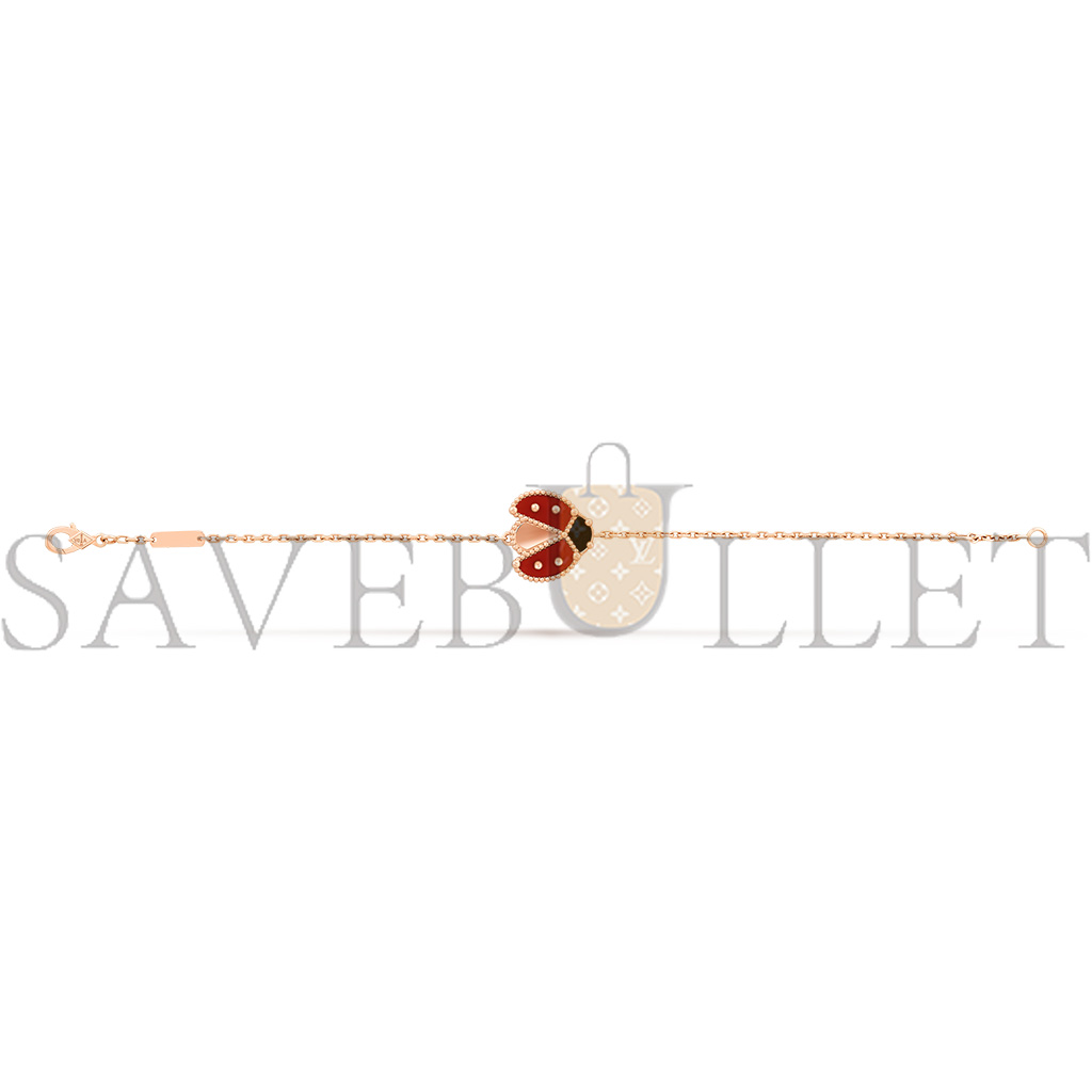 VAN CLEEF ARPELS LUCKY SPRING BRACELET, OPEN WINGS LADYBUG - ROSE GOLD, CARNELIAN, ONYX  VCARP7R100